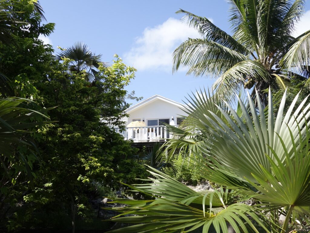 Sunrise Turtle Rental Beach Villa viewed from the tropical garden